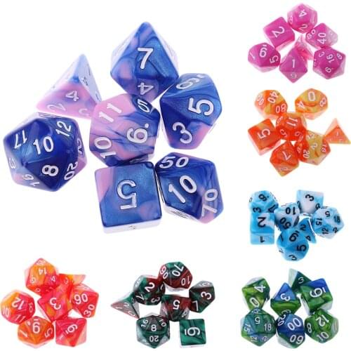 7 Pieces D4 D6 D8 D10 D12 D20 Dices Double-color Multi-Sided Dice Game Cube for Board Game Accessories