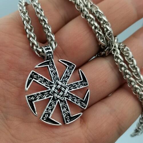 Antiquing Men Viking Slavic Kolovrat Symbol Amulet Wheel Pendant Necklace Pagan Jewelry