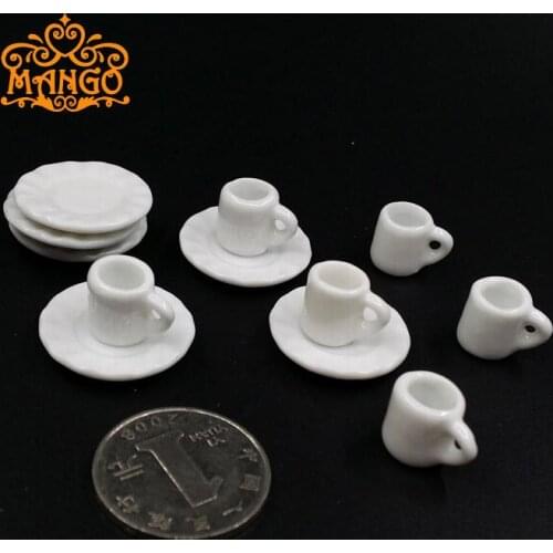 Free Shipping!1/12 Dollhouse Miniature Dining Ware Porcelain Tea Set White Coffee Cup and Saucer 10pcs