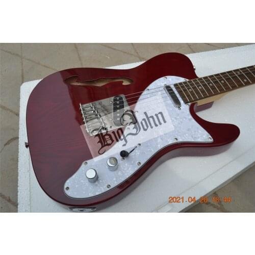 Free shipping red color fine electric guitar with f hole Y06