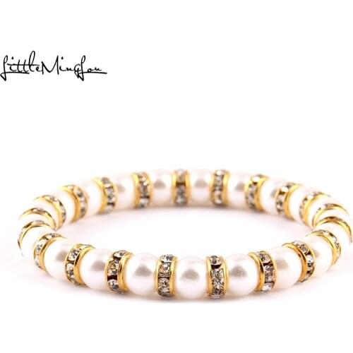 Little MingLou 12 colors Gold charm Crystal Cubic Zircon Simulated pearl bead Bracelet For Women Jewelry wife gift