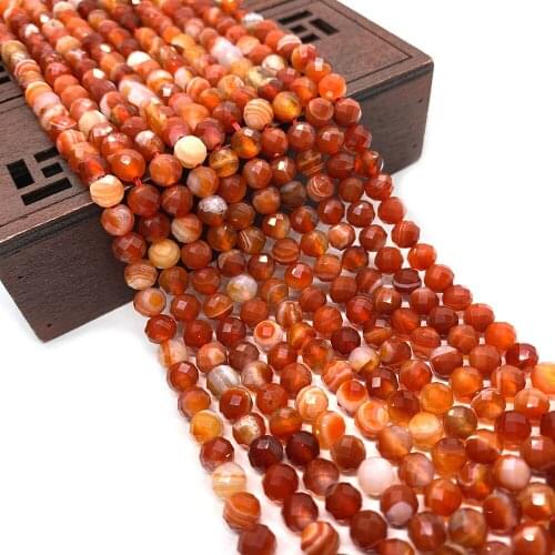 Natural Stone Faceted Round Beads 6mm Red Striped Agate Round Beads DIY Jewelry Making Bracelets Necklaces Jewelry Accessories