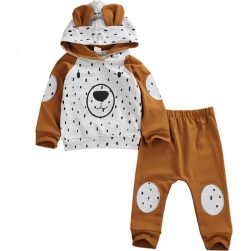 Infant Cut Cartoon Baby Boy Girl Clothes Bear Hooded Top Winter Thick Sweatshirt Pants Leggings Fashion Outfit 0-24 Months