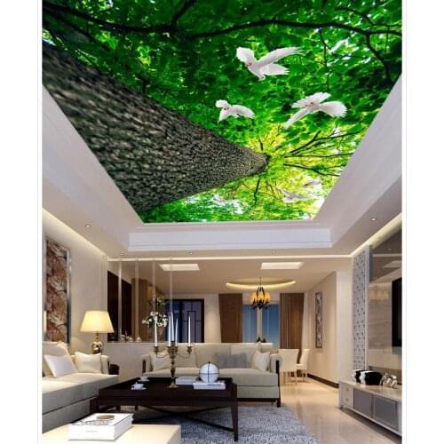 Home Decoration Dove tree living room bedroom ceiling Custom 3d photo wall paper ceiling Mural 3d wallpaper