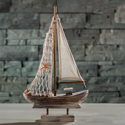 Home Furnishing Mediterranean Retro Sailing Wooden Boats Model Ornament Art Bar Cafe Decoration Accessoriess Kids Gift