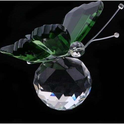 Crystal Flying Butterfly with Ball Base Figurine Cut Glass Ornament Statue