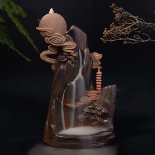 Brown Hill Mountain Shaped Censer Backflow Incense Burner Home Office Use Crafts Decors Incense Holder Ceramic Waterfall Burner