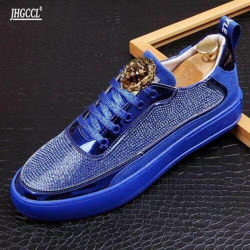 Mens luxury platform sneakers spring glitter rhinestone low tops Casual Flats Shoes male crystal punk Loafers zapatos hombre P5