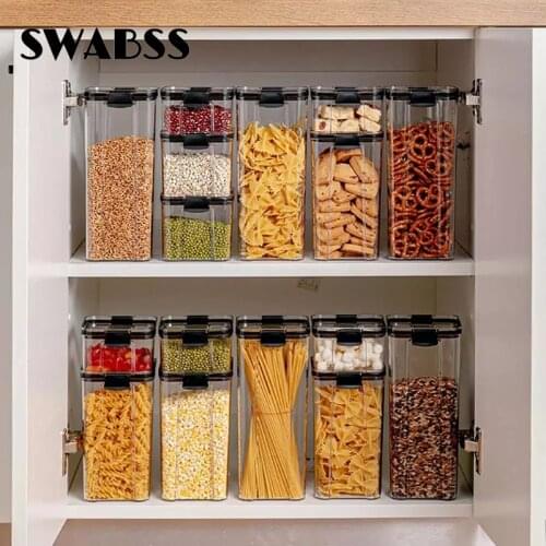 Kitchen Food Storage Airtight Box Plastic Tank Refrigerator Multigrain Cereal Container Transparent Snacks Tea Noodle Boxes Can