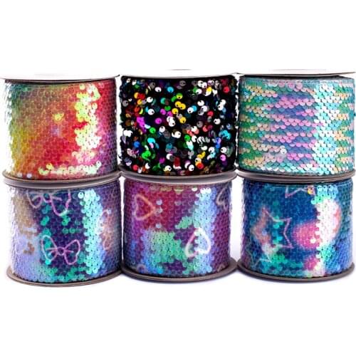 New 25 Yards 75mm Sequin Laser Ribbon for DIY Waistband Head Bow Materials Wedding Decorations