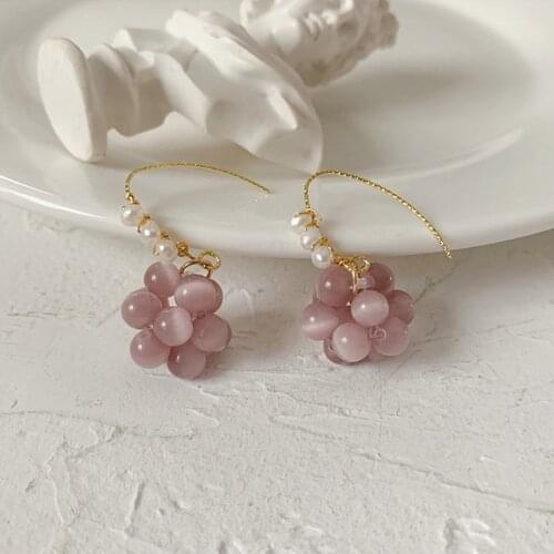 Hot Trendy Cute Pink Opal Ball Drop Earrings Fashion Jewelry Earrings Dangle Earrings for Women Brincos Statement Earings