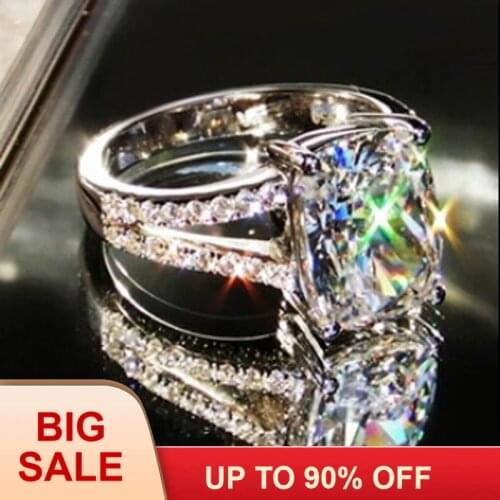 Fashion Jewelry Women Engagement Jewelry Cushion cut 3ct Cz 5A Zircon stone 10KT White Gold Filled Wedding Band Ring Sz 5-11