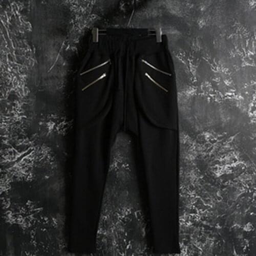 Male Casual Pants Korean New Pencil Pants Personality Trend Zipper Fashion Trousers Sagging Jeans Men Plus Size Harem Pants 44