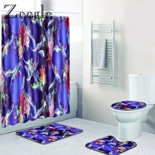 Zeegle Shower Curtain and Mat Set Non Slip Rugs Carpet for Bathroom Creative Bath Mat Non-slip Shower Mat Doormat Soft Floor Rug