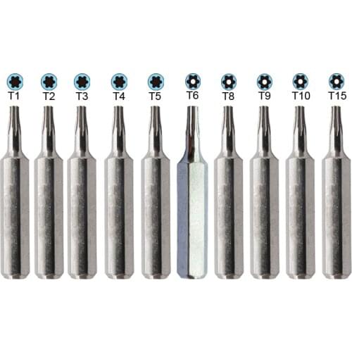 10pcs CR-V Bit Set T1 T2 T3 T4 T5 T6 T8 T9 T10 T15 torx screwdriver bits set (T6-T15 Security torx), Cheap