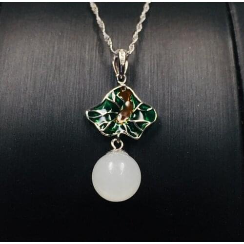 New Pure Lotus Leaf Pendant Boutique S925 Silver Inlaid Hetian Jade Necklace, Designed for Ladies To Create Jewelry Gifts