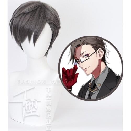Hypnosis Mic Division Rap Battle Iruma Jyuto Cosplay Wig Brown gray Short Synthetic Hair + Wig Cap