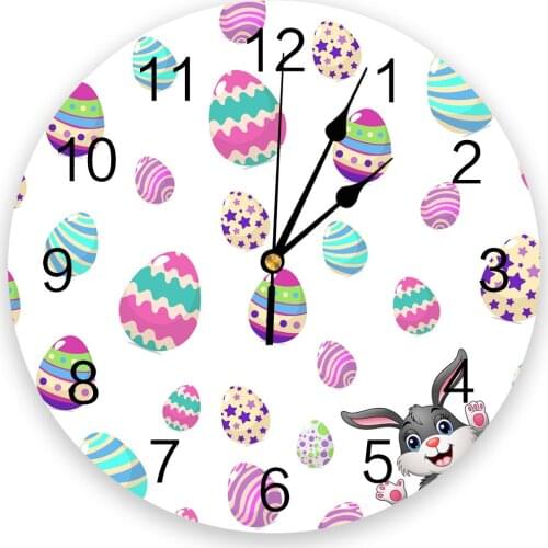Easter Bunny Easter Egg Print Wall Clock Wall Art Silent Non ticking Round Wall Watch for Home Decortaion Best Gift