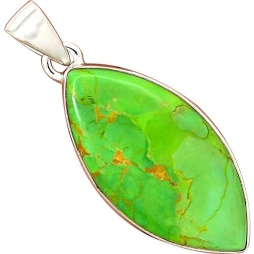 Genuine GREEN MOHAVE TURQUOISE Pendant 925 Sterling Silver, 42 mm, MHBAP5856