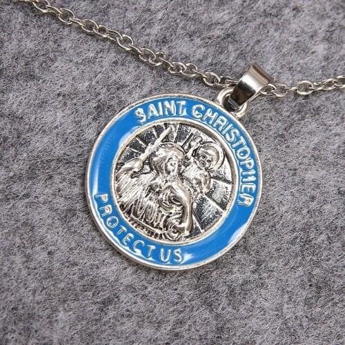 St. Christopher Bear Jesus Crossing The River Pendant Christian Mens Necklace Guardian Sacred Pendant Religious Jewelry Gift