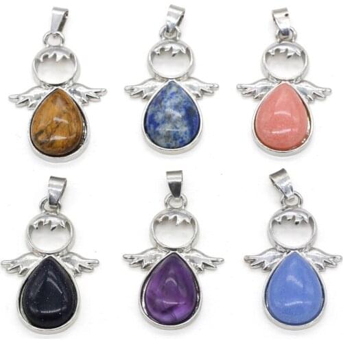 Natural Stone Amethysts Pendants Metal Alloy Angel shape Exquisite charms For jewelry making DIY Necklace accessories 24x35mm