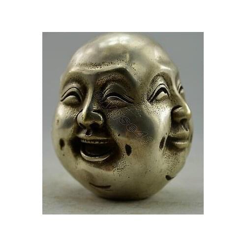 Crafts Arts Healing Medicine Decorated Handwork Tibet Silver Carved 4 mood Buddha Statue Garden Tibetan Silver Brass