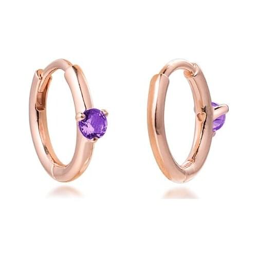 Silver Earrings 100% Real Sterling Silver Purple Solitaire Huggie Hoop Earrings for Women Jewelry Bijouterie 2020 New