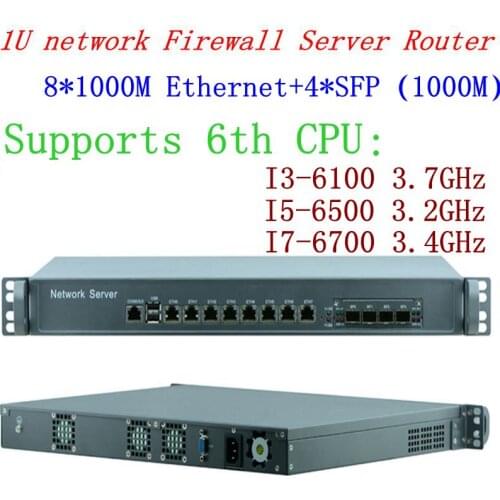 Intel I7 6700 3.4Ghz 1U Rack Type Firewall Server with 8*1000M Gigabit LAN 4*SFP 1000M Support ROS/RouterOS etc Barebone PC