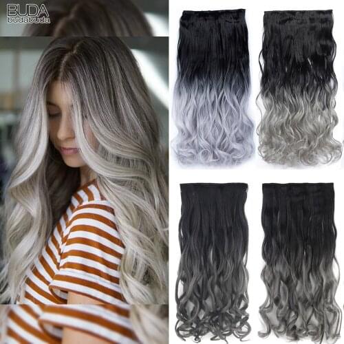 5 Clips in Hair Extensions Synthetic Long Curly Hairpiece Hairstyle High Temperature Fiber Ombre Golden Brown For Black Women