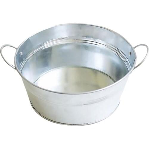 1Pc Nordic Iron Bucket for Gardening Antique Pot Plant Bucket Iron Pail Vintage Style Bucket Home Double Handle Pail(Silver)