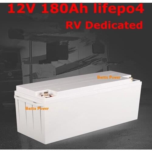 Waterproof 12v 12.8v 180ah lifepo4 Lithium battery pack with BMS large capacity for RV motorhome +10A charger