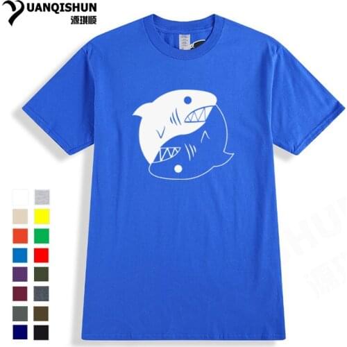 YUANQISHUN Boutique T-shirt 2018 New Funny Yin Yang Shark Fish T Shirts Tai Chi style 16 Colors Cotton Tshirt Hip Hop Harajuku
