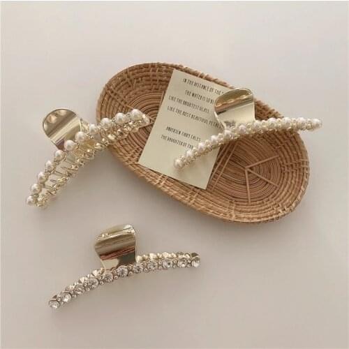 Women Elegant Luxury Crystal Pearls Geometric Big Metal Hair Claws Sweet Headband Hair Clip Hairpin Fashion Hair Accessories