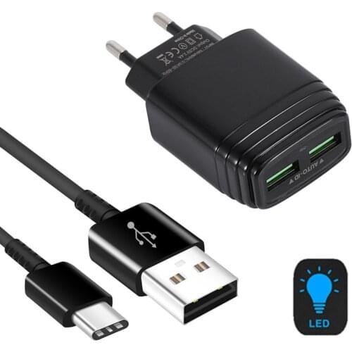 5V 2.4A double USB Charger & Type C Charge Cable For Samsung A21S Huawei P30 Honor 20s 9X Xiaomi Redmi 9a note 7 8 9 Pro Phone