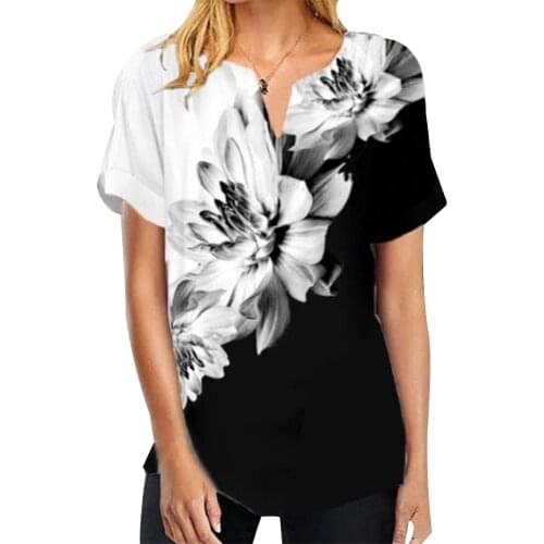 6XL Large Size Sexy Ladies T shirt 2021 Summer Loose Female Tee Shirts Floral Print Plus Size Women ink painting Tshirt Tops D30