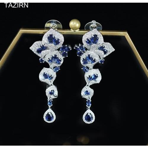 Long Cubic Zirconia Dangle Earrings White Gifts Flower Shape Women Drop Earrings CZ Fashion Jewelry Accessories
