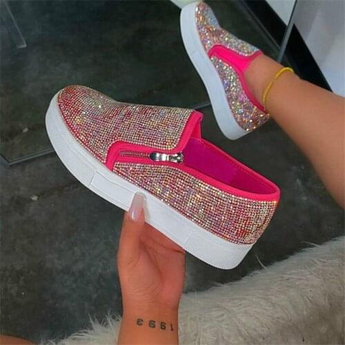 Spring New Women Bling Rhinestone Sneakers Fashion Chunky Platform Casual Shoes Ladies Black Golden Crystal Vulcanized Shoes