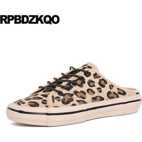 Footwear cheap flats lace up sneakers retro canvas shoes creepers thick sole women mules leopard print round toe 2019 elevator