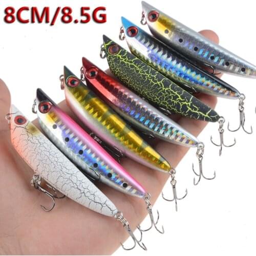 10pcs pencil fishing lures crankbait hard bait 8cm 8.5g Artificial Wobblers fishing lure Treble water surface pencil lure popper