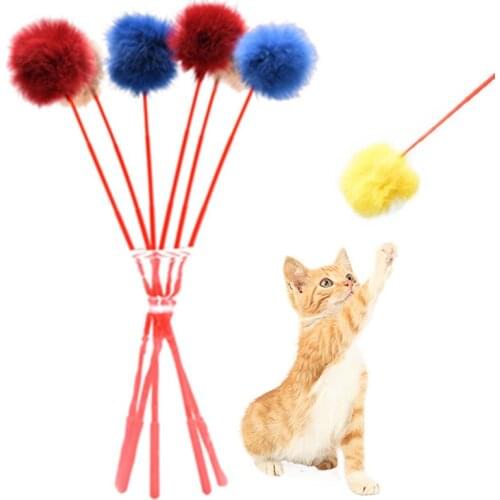 3PCS Ball Plush Pet Supplies Colorful Teaser Wand Cat Funny Pet Play Kitten Teaser Toys Interactive Toy Soft cute cat toy plush