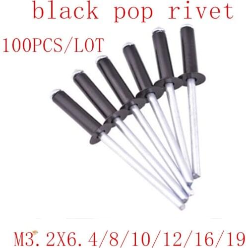 100PCS M3.2*5/6.4/8/10/12/14/16/19 black Aluminium Mushroon Head Break Mandrel Blind Rivets Nail Pop Rivets
