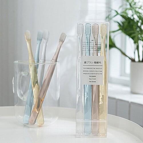 4Pcs/Set Nordic Style Clear Plastic Crystal Handle Toothbrush Soft Bristle Small Head Travel Portable Oral Care Random Color