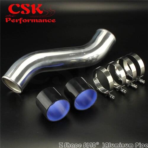 63mm 2.5" inch 40 Degree Z / S Shape Aluminum Intercooler Pipe Piping Tube hose + Silicone hose w/ T-clamps