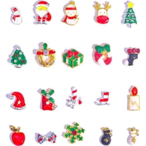 80% Hot Sale 10pcs Christmas Santa Snowman Alloy Rhinestone Nail Art Stickers Manicure Decor