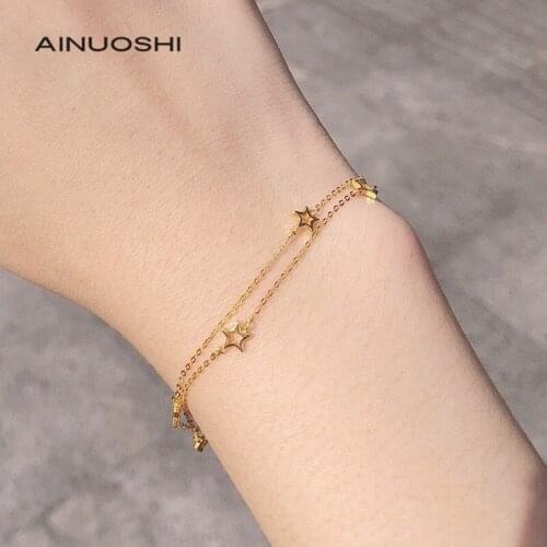AINUOSHI Handmade 18K Gold Women Cute Little Star Bracelet Surprise Party Jewelry Gift Suitable for Everyday Wear 6.7"