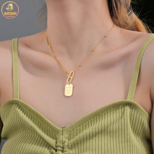 Akizoom Fashion Stainless Steel Necklace for Women Squre Pendant Adjustable Chain Girl Necklaces Jewelry Party Gift FreeShipping