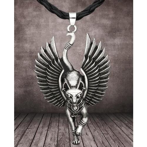 Amulet Egypt Cat Angel Wings Bastet Ethnic Cats Jewelry Male Necklace Wicca-Pagan Talisman Egyptian Sphinx Jewelry