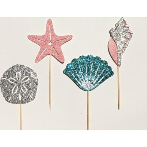 GLITTER seashell birthday beach wedding cupcake toppers baptism under the sea party decoration doughnut food picks
