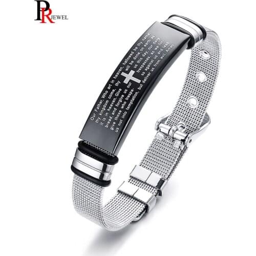 Mens Cross Strap Bracelet Size Adjustable Stainless Steel Bible Verse Bracelets Bangles Prayer Pulsera Gifts