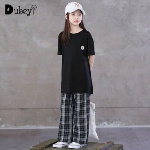 Teenage Girls Pants Loose Casual Simple Girls Pants Spring Fall Black White Plaid Trousers Straight Pants for Junior Girls